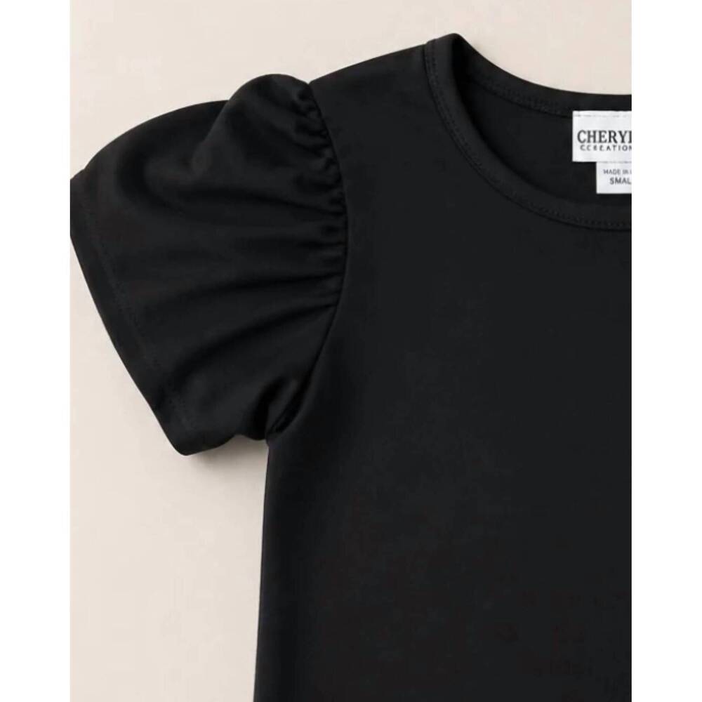 NEW CHERYL CREATIONS girl's bubble sleeve shirt in black - Picture 2 of 2